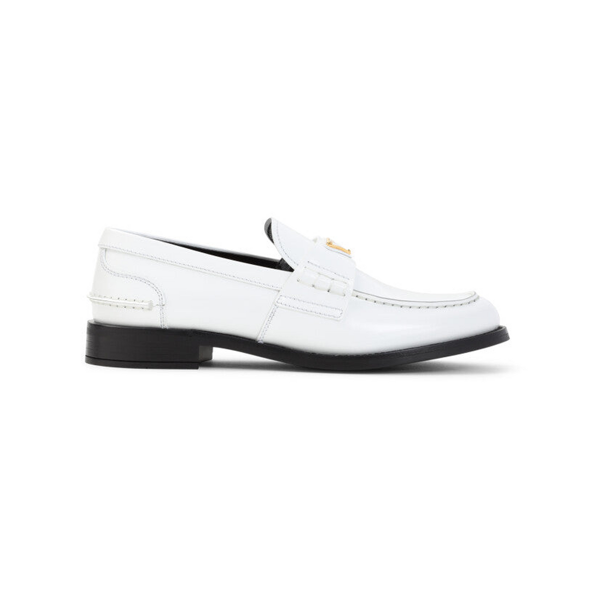 Prada White Polished Leather Penny Loafers