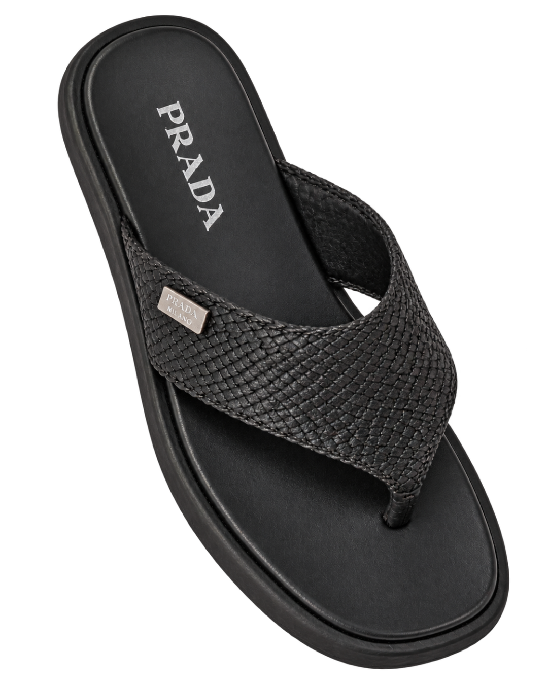 Prada Woven Leather Thong Sandals