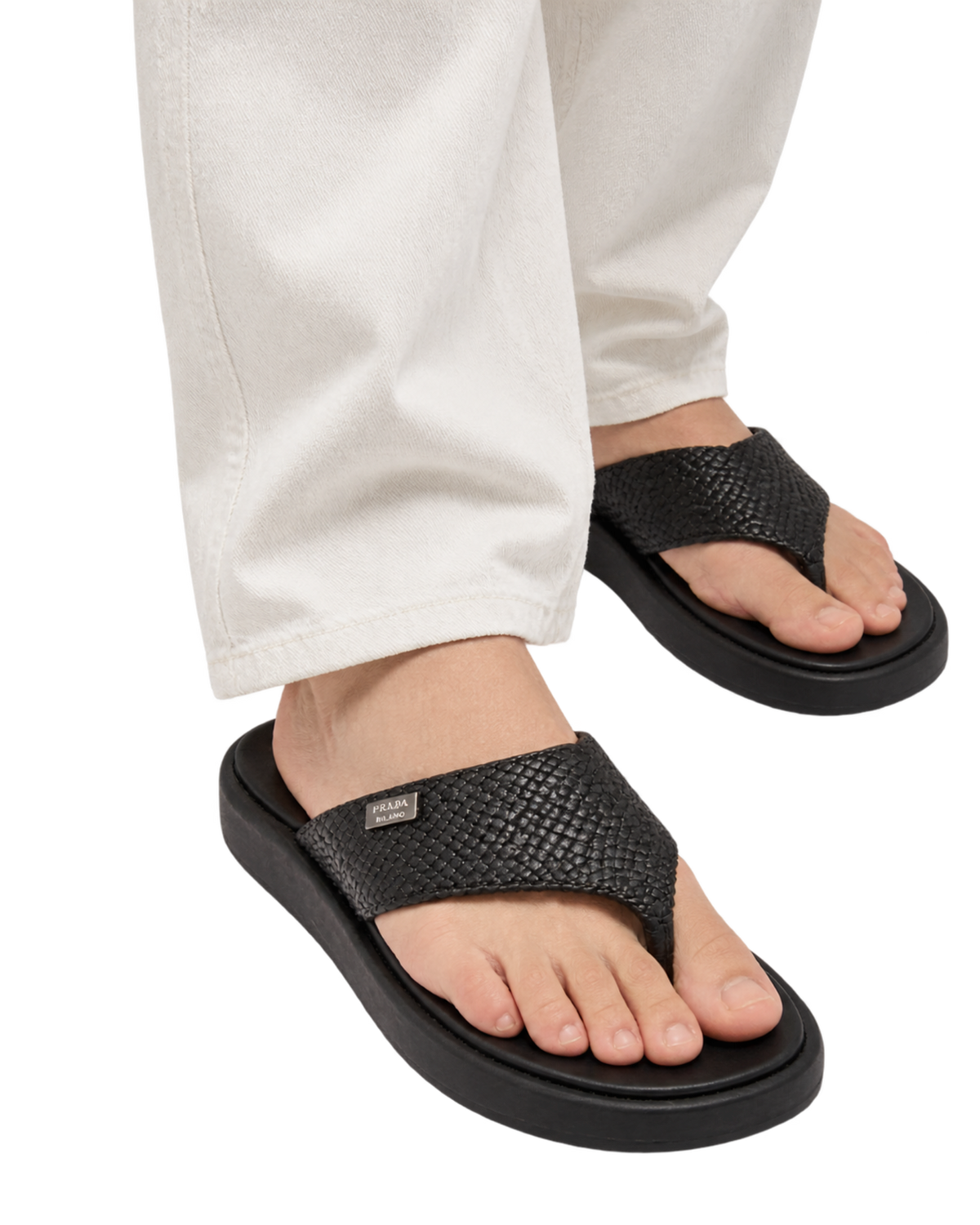 Prada Woven Leather Thong Sandals