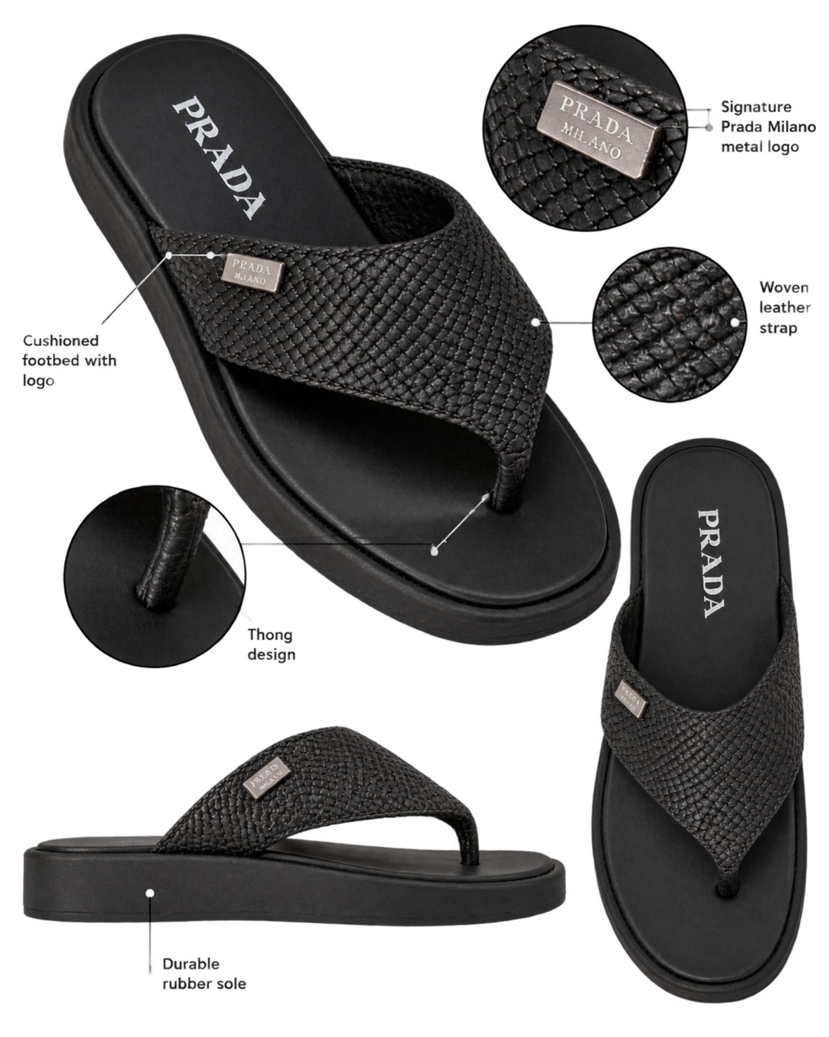 Prada Woven Leather Thong Sandals