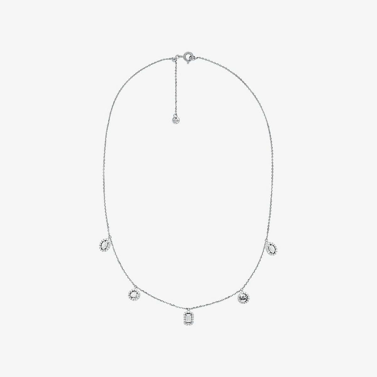 Precious Metal-Plated Sterling Silver Pavé Mixed Charms Necklace