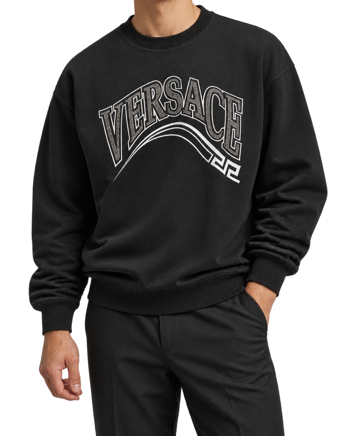 Print And Studs Greca Varsity Logo Sweatshirt In Jersey Fabric