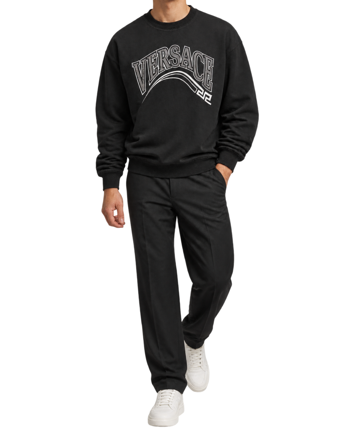Print And Studs Greca Varsity Logo Sweatshirt In Jersey Fabric