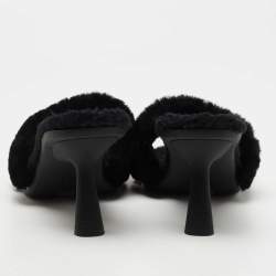 Dior Black Shearling Fur and Embroidered Canvas Dway Slide Sandals