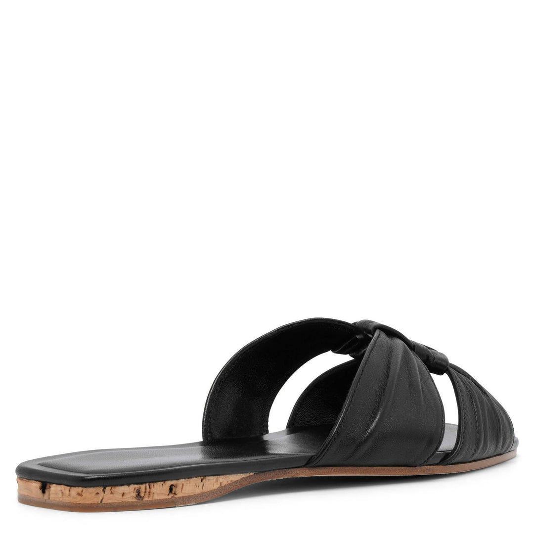 Soft Knot Leather Flats – Black