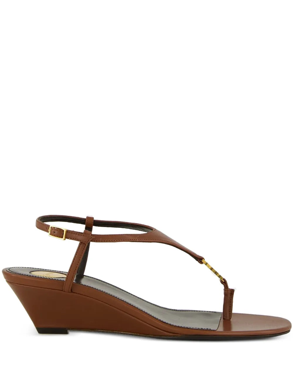 Saint Laurent 40mm Cassandre-plaque leather sandals – Brown