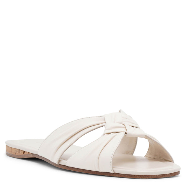Soft Knot Leather Flats – White