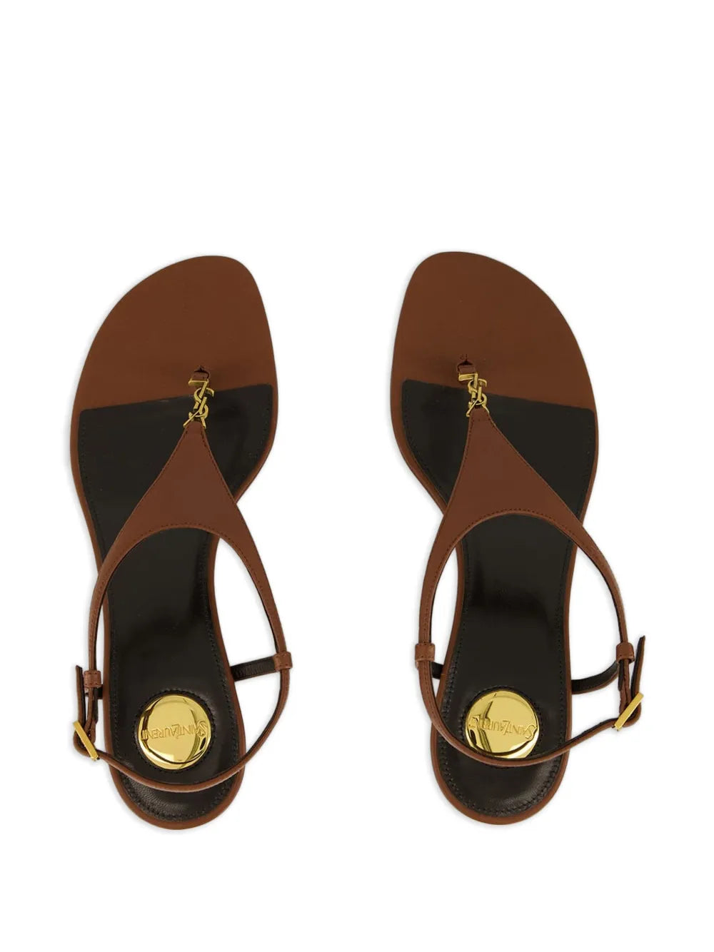Saint Laurent 40mm Cassandre-plaque leather sandals – Brown