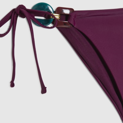 Purple Buckle Trim Bikini Bottoms