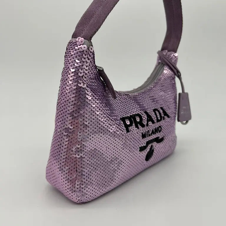 Prada Re-Edition 2000 Sequined Shoulder Bag in Lilac