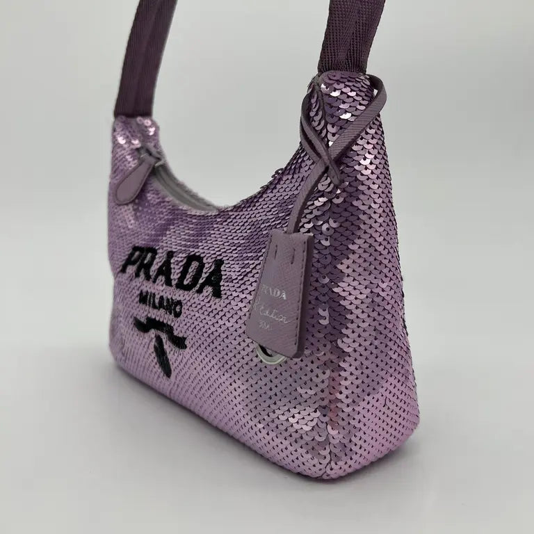 Prada Re-Edition 2000 Sequined Shoulder Bag in Lilac