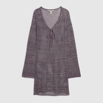 Purple Metallic Knit Beach Tunic