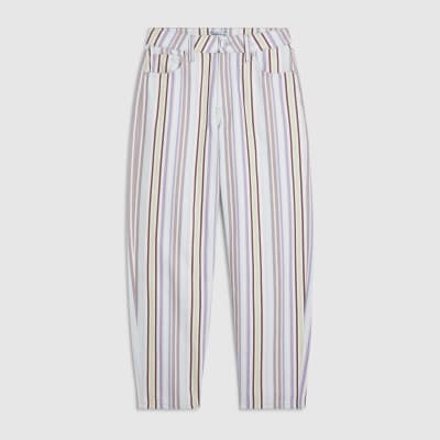 Purple Mid Rise Stripe Barrel Leg Jeans