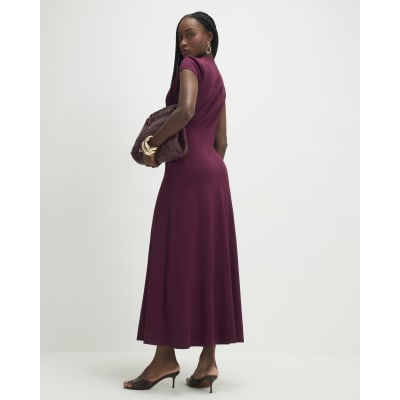 Purple Short Sleeve High Neck Maxi Dress