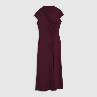 Purple Short Sleeve High Neck Maxi Dress
