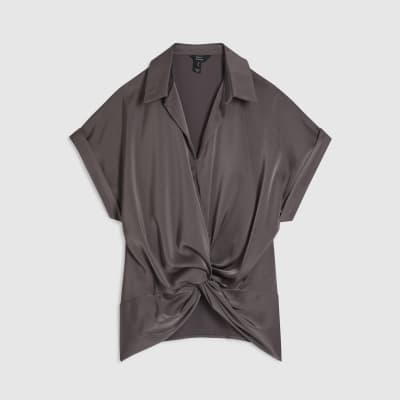 Purple Short Sleeve Wrap Front Blouse