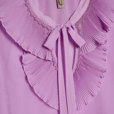 Purple Tie Neck Long Sleeve Blouse