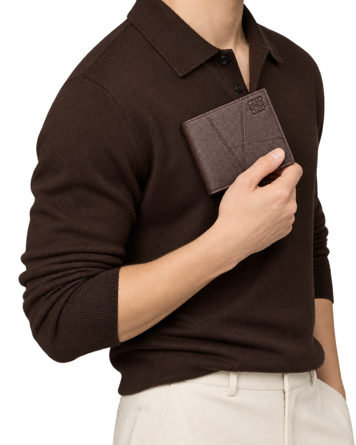 Puzzle bifold wallet in supple grained calfskin
