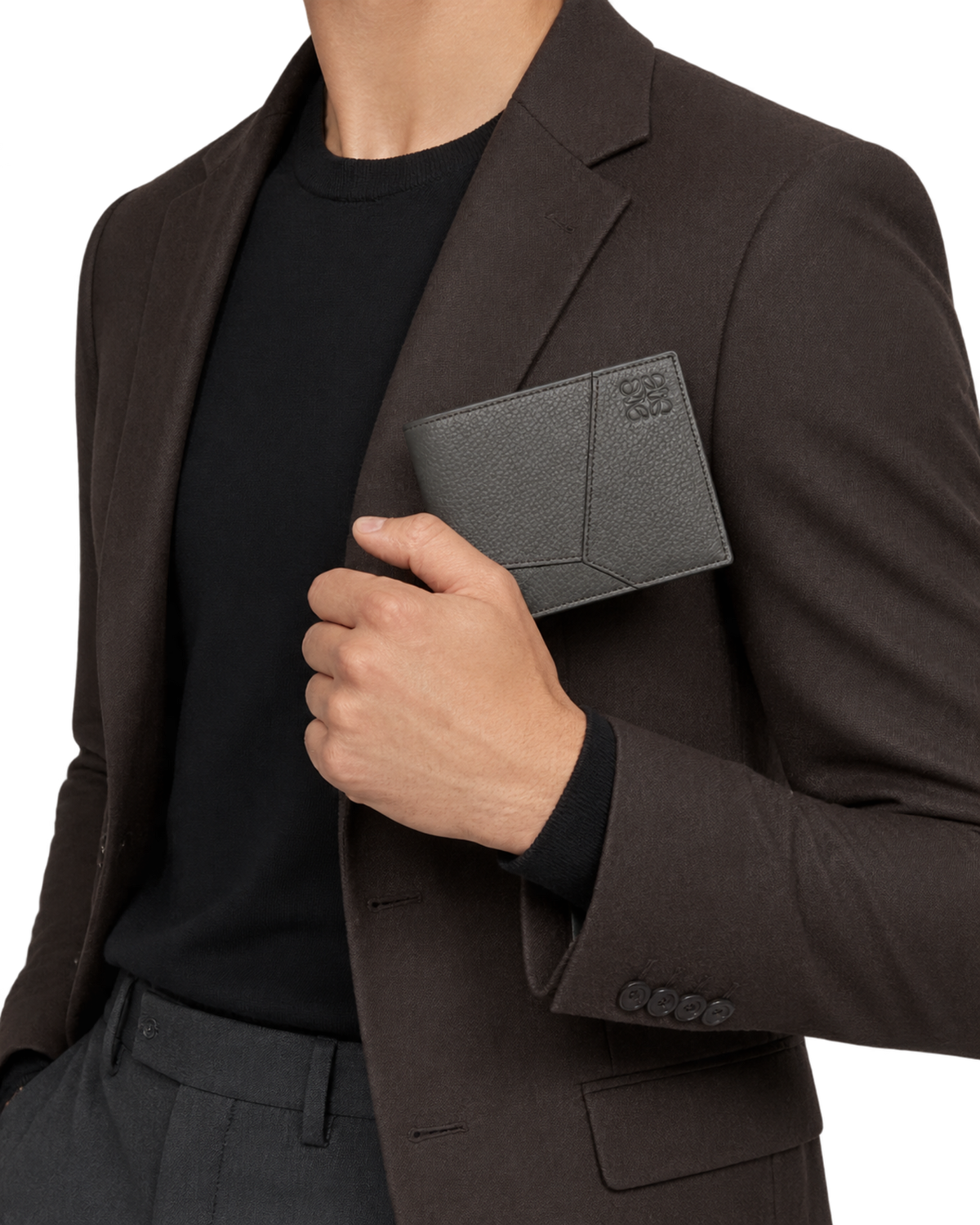 Puzzle bifold wallet in supple grained calfskin