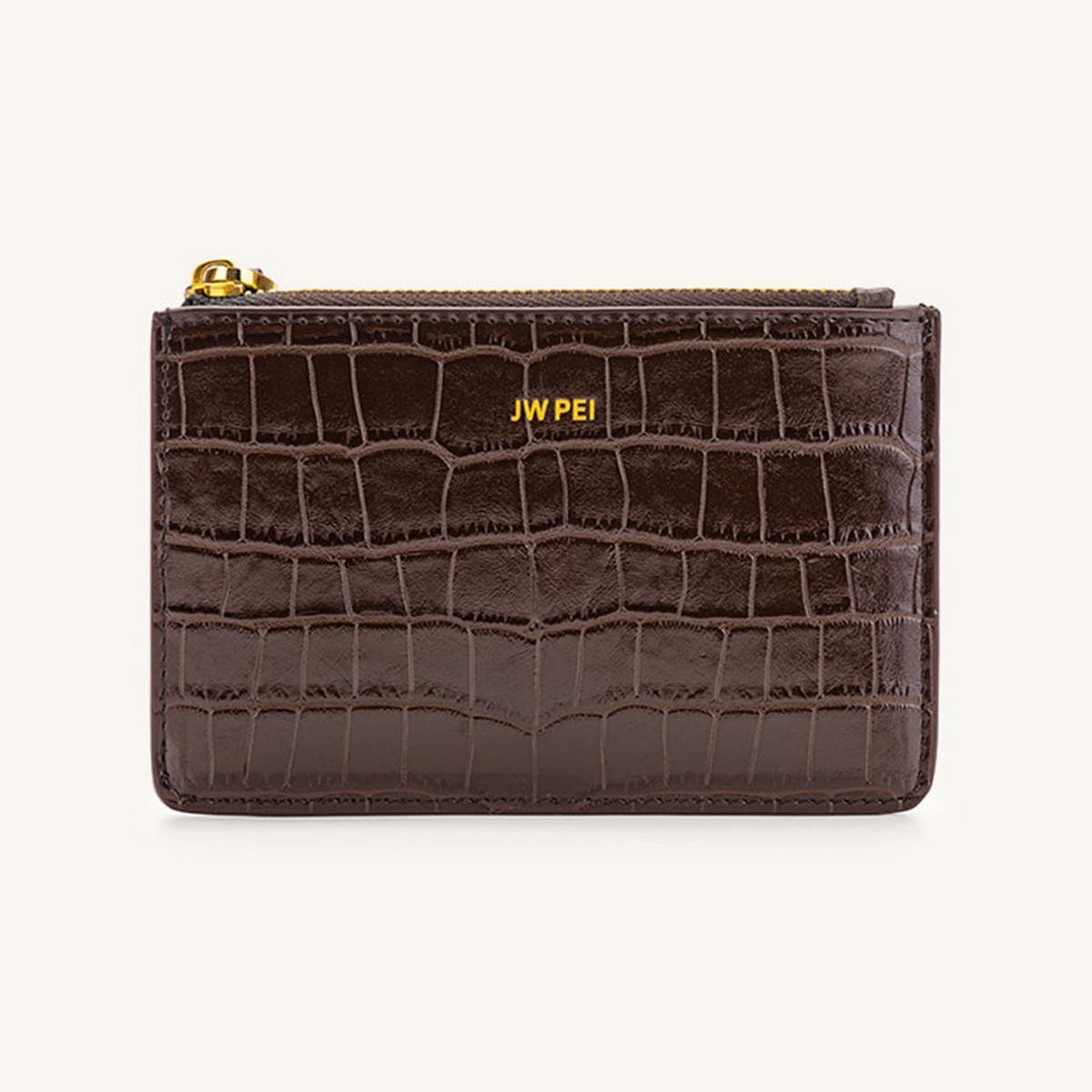 Quinn Zipped Card Holder - Brown Croc