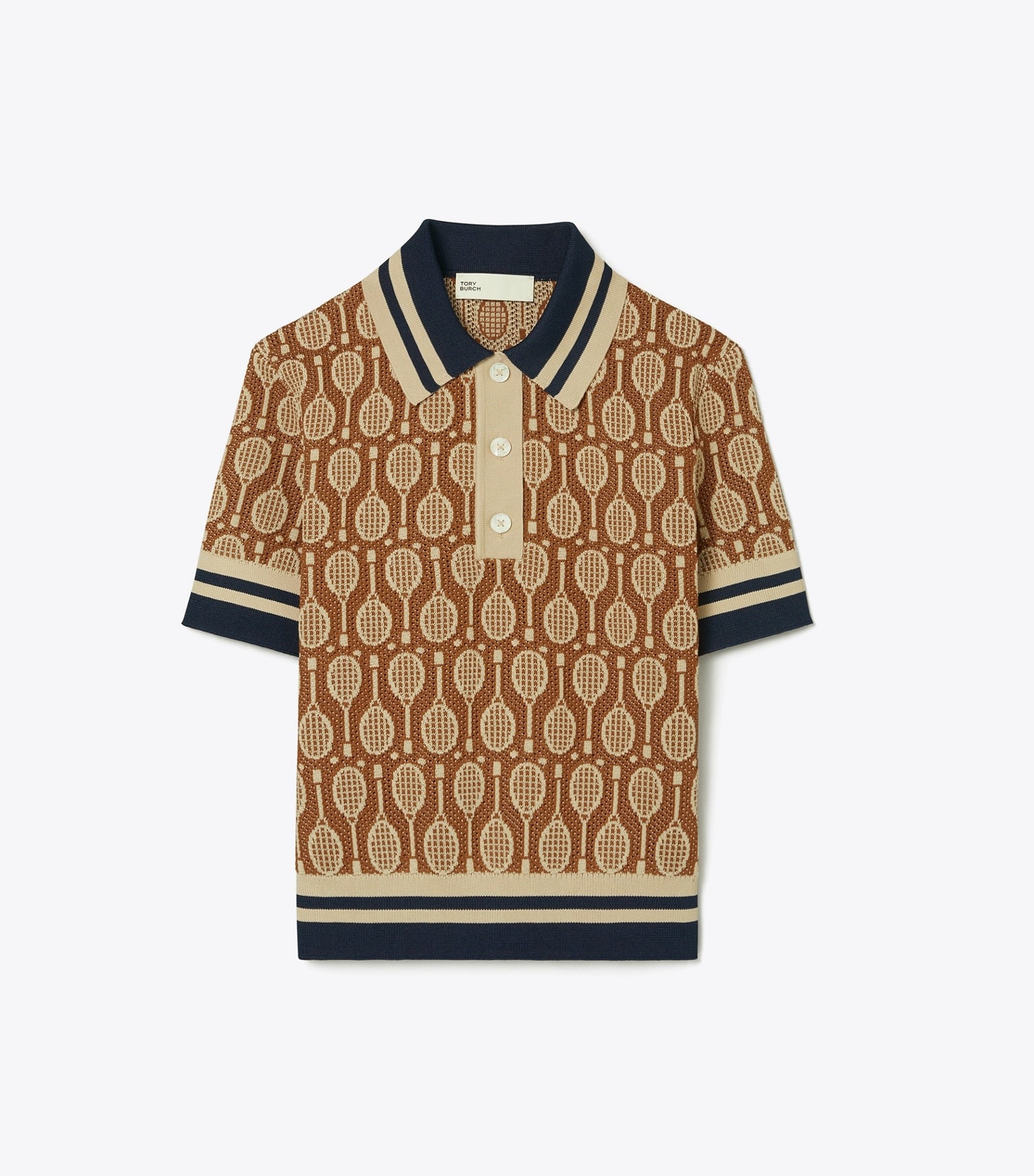 Tory Burch RACQUET JACQUARD POLO SWEATER - Size: S T-Shirts | Shop From The Mirage