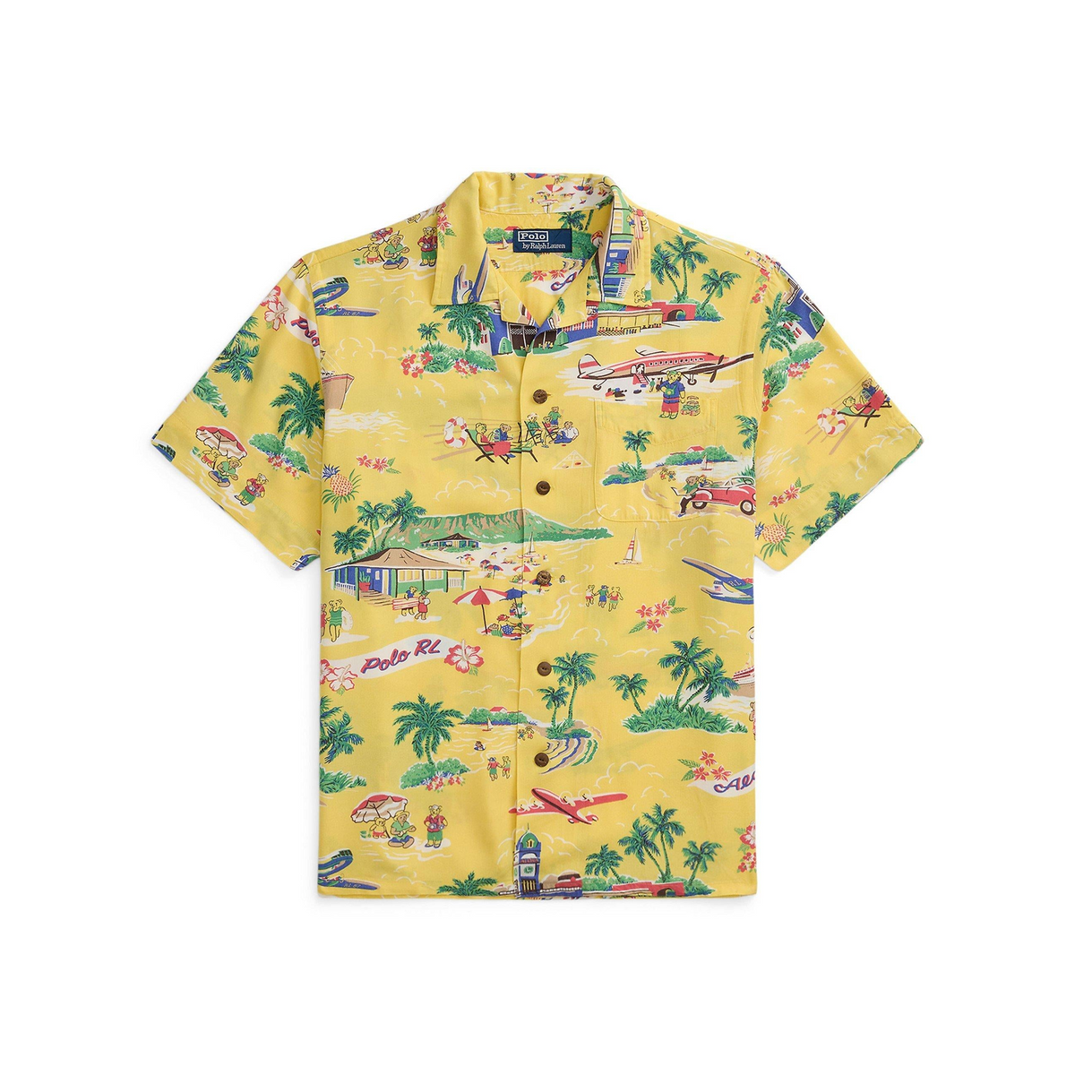 Rayon Bear Short-Sleeve Patterned Shirt