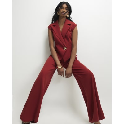 Red Cap Sleeve Wide Leg Jumpsuit