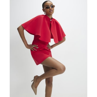 Red Cape Detail Mini Dress