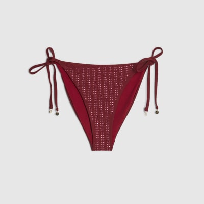 Red Diamante Tie Side Bikini Bottoms