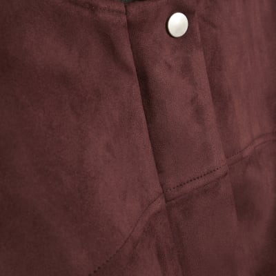 Red Faux Suede Classic Bomber Jacket