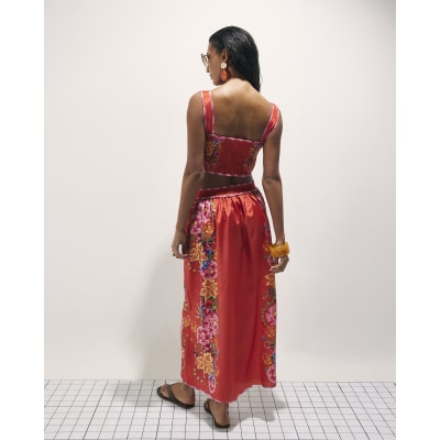 Red Floral Maxi Skirt