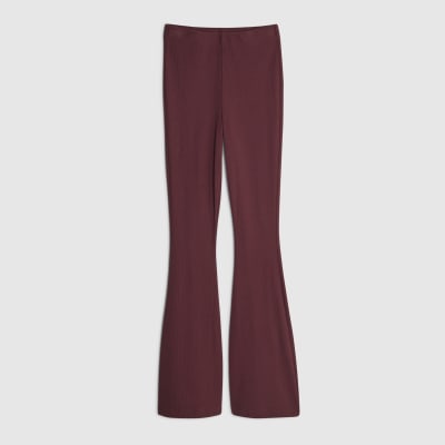 Red High Waisted Ribbed Flared Leggings