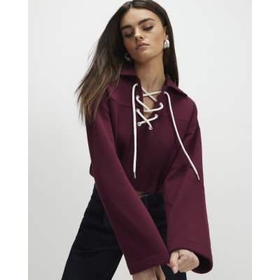 Red Lace Up Sweatshirt