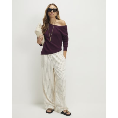 Red Linen Blend Knit Asymmetric Jumper