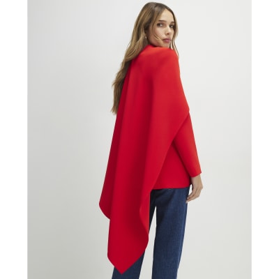 Red Long Sleeve Double Breasted Cape Blazer