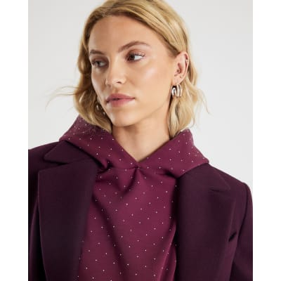 Red Neoprene Long Sleeve Diamante Hoodie