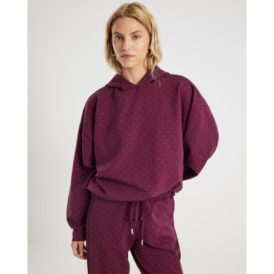 Red Neoprene Long Sleeve Diamante Hoodie