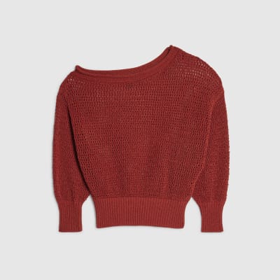 Red Open Stitch Knitted Off Shoulder Top