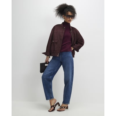 Red Oversized Knitted High Neck Top