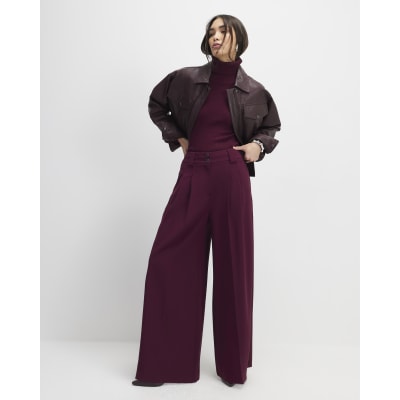 Red Pleated Wide Leg Trousers