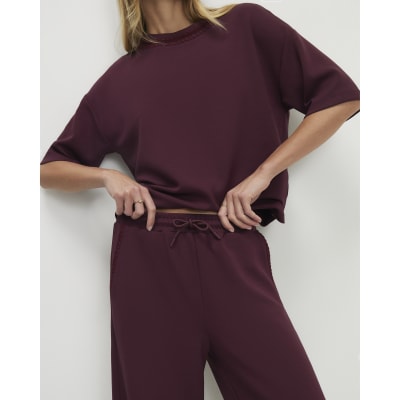 Red Premium Whipstitch Wide Leg Joggers