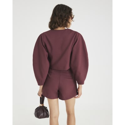 Red Puffed Sleeve Tailored Blazer