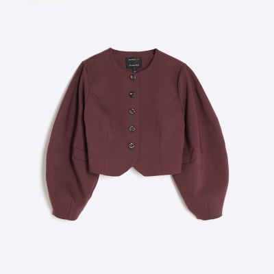 Red Puffed Sleeve Tailored Blazer
