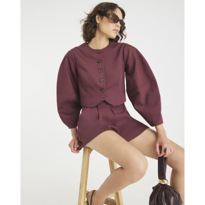 Red Puffed Sleeve Tailored Blazer