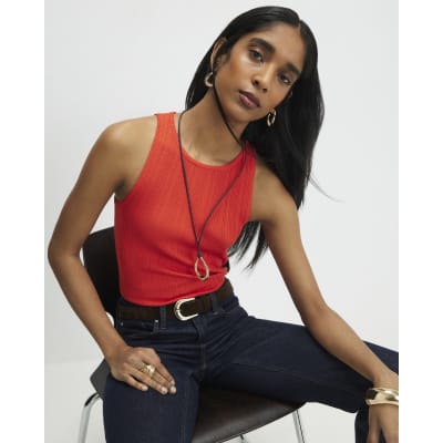 Red Ribbed Knitted Vest Top