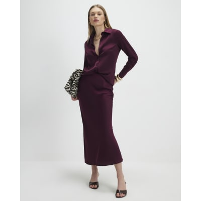 Red Satin Midi Skirt