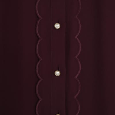 Red Scallop Trim Chiffon Shirt