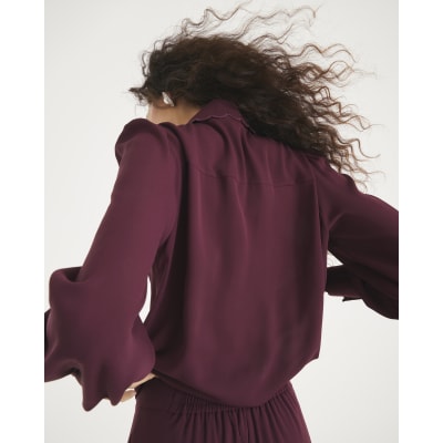 Red Scallop Trim Chiffon Shirt