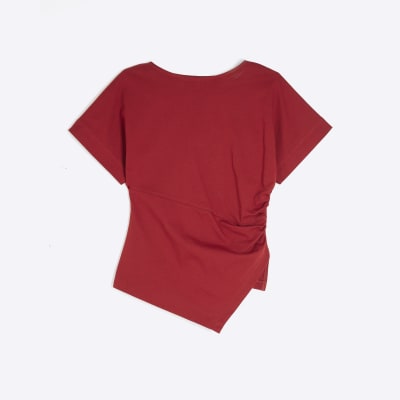 Red Short Sleeve Drape Side T-shirt