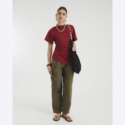Red Short Sleeve Drape Side T-shirt
